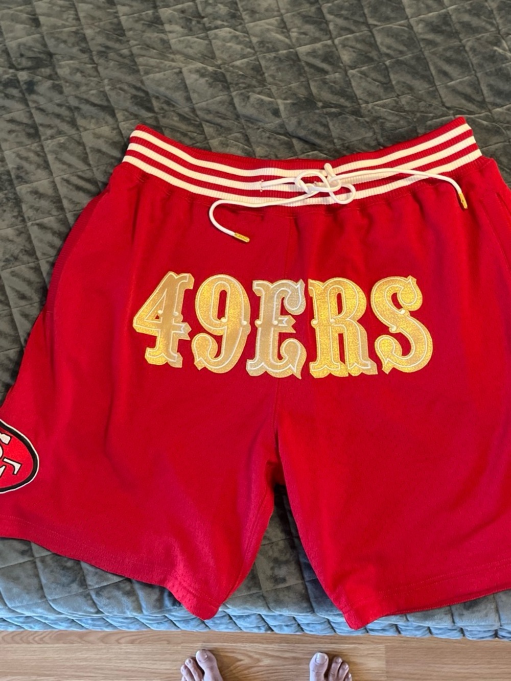 Just Don Red Athletic Shorts with Gold '49ERS' Applique Vintage